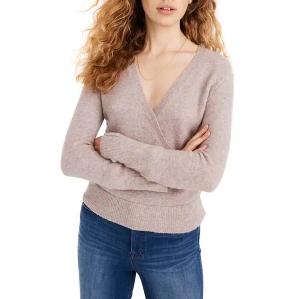 MADEWELL Faux Wrap Pullover Sweater-Heathered Boysenberry-Size M
